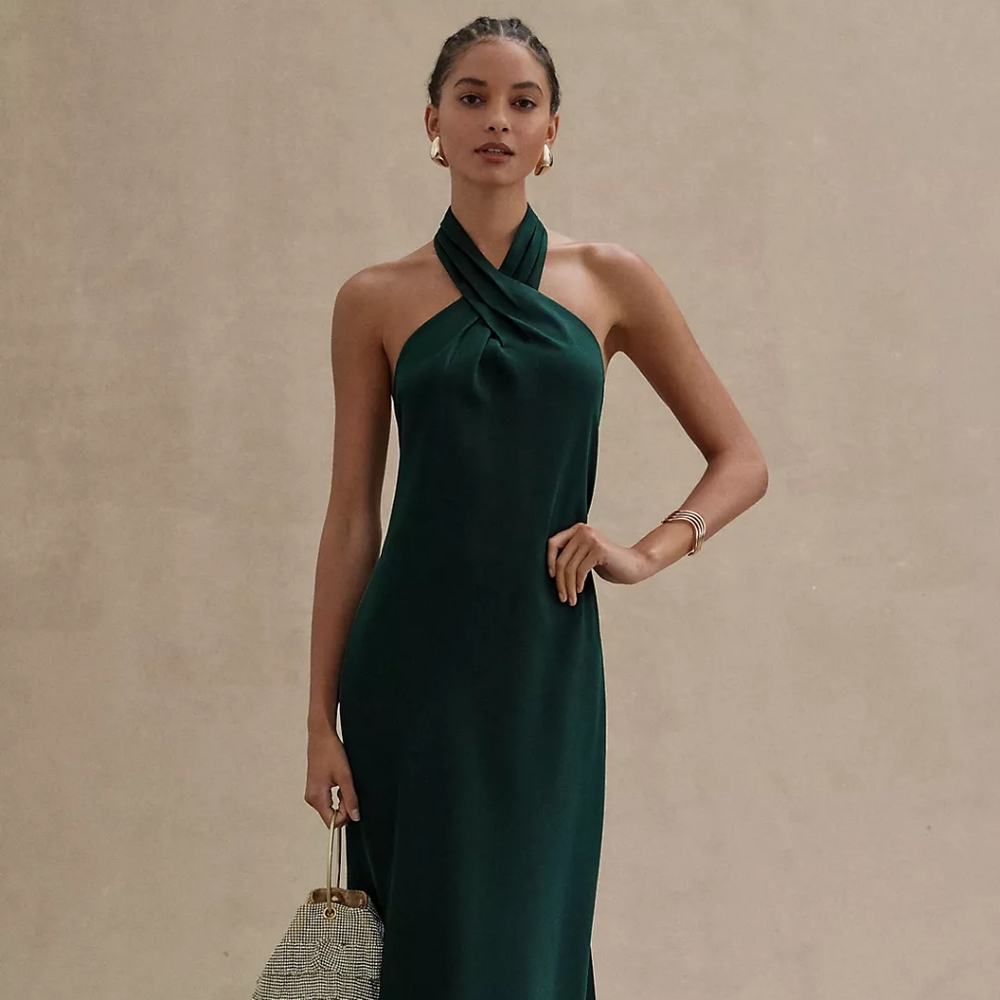 BHLDN Elegant Green Halter Dress